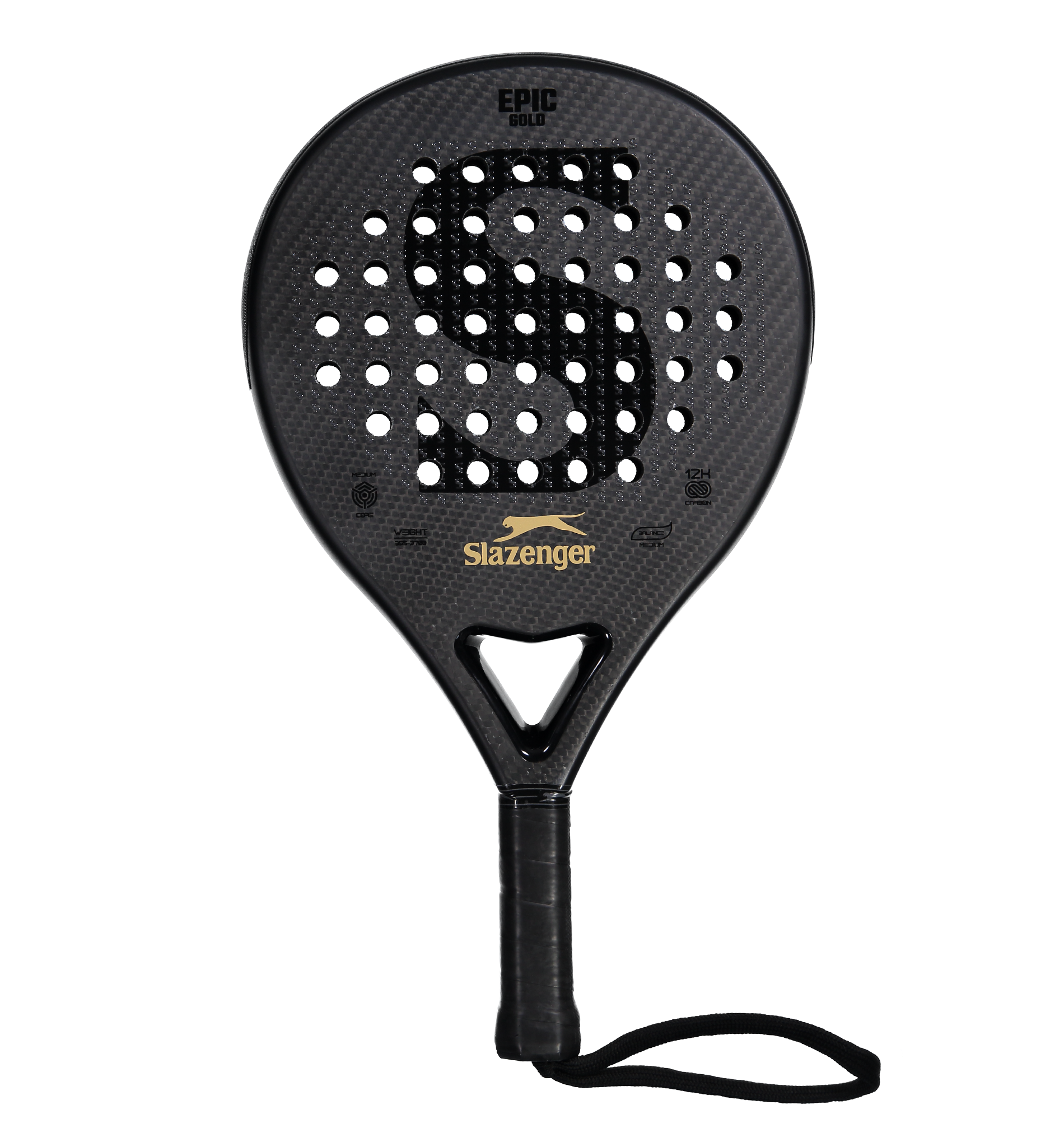 Slazenger Padel Panther Padel Racket Epic Gold Round 12K (Black)